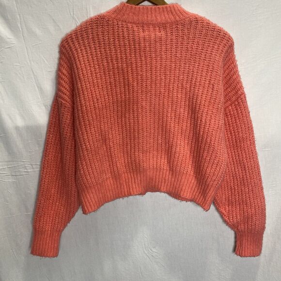 HIPPIE ROSE Sweater Cropped Oversized Chunky Knit High Neck Cozy Womens S Peach - Picture 2 of 7